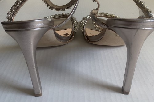 Badgley Mischka Sz 7.5 Champagne Crystal Akle Strappy Heeled Evening Sandals - Picture 3 of 8