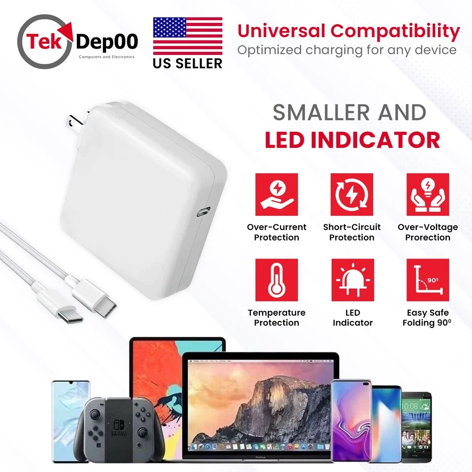 87W USB-C Charger for MacBook Pro/Air + Type-C Cable | Fast Charging Adapter - Image 3 of 4