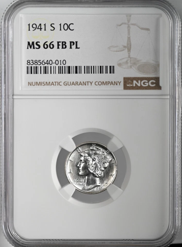 1941-S 10C MERCURY SILVER DIME NGC MS66 FB PL #8385640-010 FULL BANDS PROOF LIKE - Image 2 of 4