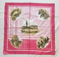 Vintage Venezia Scarf Souvenir Landmarks Venice Made in Italy Travel Pink 20  