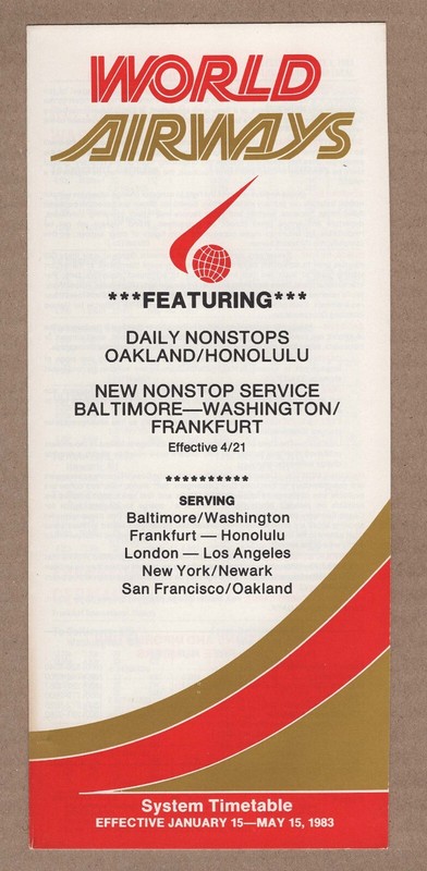 World Airways Timetable  January 15, 1983 =