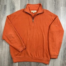 Tommy Bahama 1/4 Zip Mens M Pullover Sweater Orange Mock Neck Marlin Sleeve