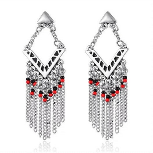 Boucles D'oreilles Pendantes Bohème Ethnique - Argentées - Femme - Neuves Avec étiquettes