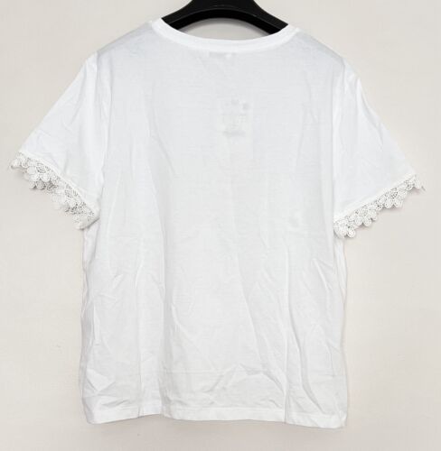 Zara Women’s Trimmed Cotton Top T-Shirt Short Sleeve Round Neck White Large NWT - Picture 2 of 16