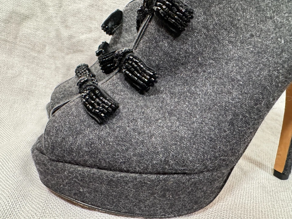 Bettye Muller Tacones Mujer Gris Fieltro Plataformas Zapatos Cremallera Trasera Talla 37 Italia Foto 4 de 4