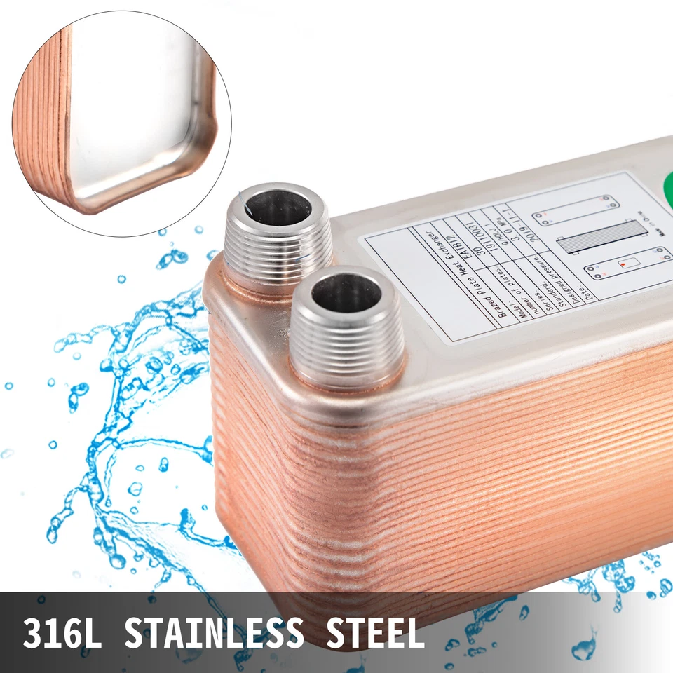 Plate Heat Exchanger 65KW 30 Plate Ba-12 3/4" Plate Heat Exchanger Brazed - Image 4 of 4