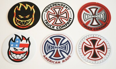 Independent Trucks & Spitfire Wheels (6) 3'' Round Skateboarding Stickers