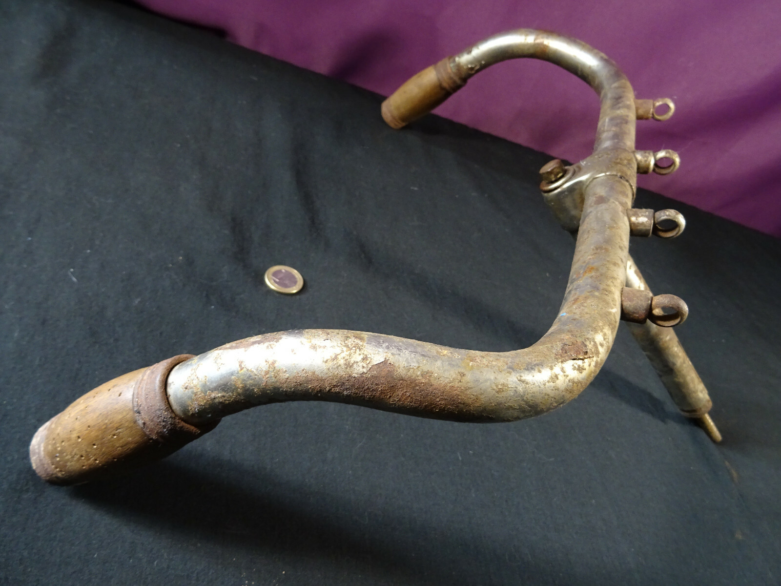 Guidon Plat Vélo Années 1920/30 – Poignées Bois – Pour Bicyclette De Collection