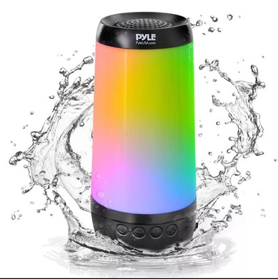 Pyle Portable Wireless Speaker w/ Colorful Lights- Waterproof Speaker (Black)