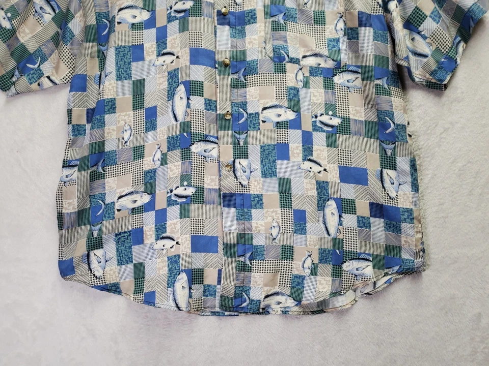 Chereskin Shirt Mens Large Multi Fish Print Short Sleeve Collared Button Down - Image 3 of 4