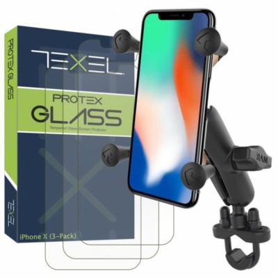 RAM Mounts X-Grip Rail Mount With Texel Glass Screen Protector for iPhone X, Xs 