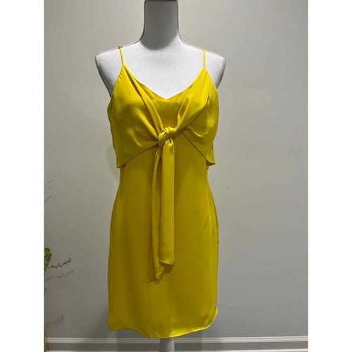 Neu Naked Zebra Damen Medium Kleid vorne zum Binden einfarbig hellgelb Satin Mini NEU - Bild 3 von 7