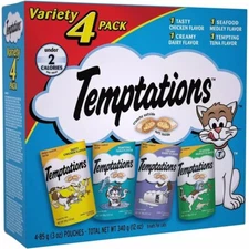 4-Pack TEMPTATIONS Classic Cat Treats, Classic Flavor Variety Pack 3oz Cats Food