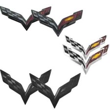 New 2x Frontrear Cross Flag Emblems 3d Badge For 2014-2019 Corvette C7