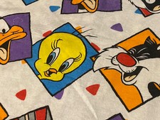 Vtg Looney Tunes blanket Felt 90  s Bugs Bunny Tweety Sylvester Daffy Duck 85x58  