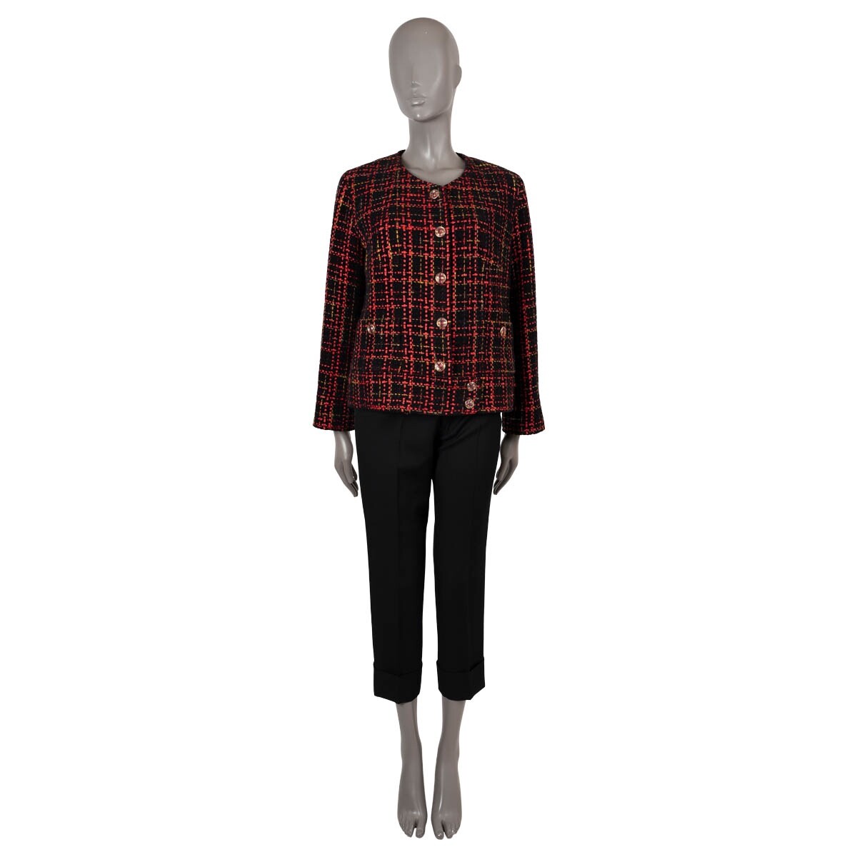 69281 auth CHANEL red & black cotton 2022 22A FLORENCE TWEED