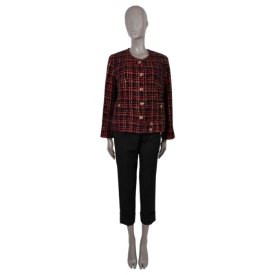 69281 auth CHANEL red & black cotton 2022 22A FLORENCE TWEED