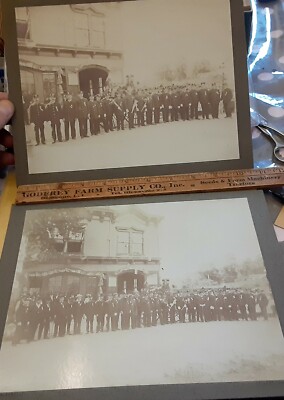 2 ORIG 1902 mounted photo COLLEGE POINT QUEENS NYC New York City FDNY 7.5x9.5 !