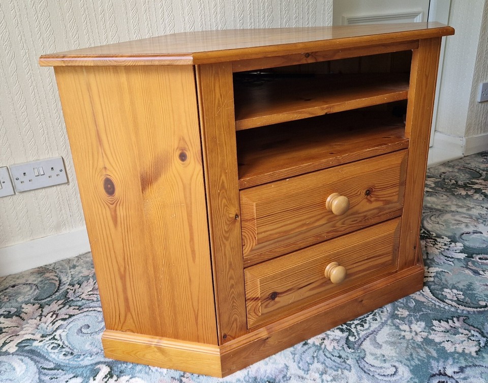 Large Pine corner TV unit with drawers eBay