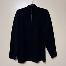 Eddie Bauer Ebtek Vintage High Pile Quarter Zip Wool Blend Pullover Men M Black