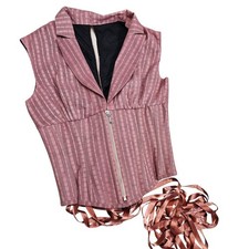 Corset Story Mujer 28" Rosa Rayas Corsé Chaleco Blazer Cremallera Renacimiento Dom