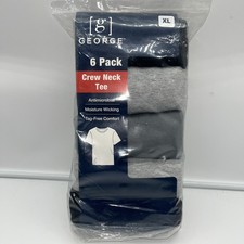 George Men  s Crew T-Shirts 6-Pack Tag Free Black  Gray Size X Large 46-48 New
