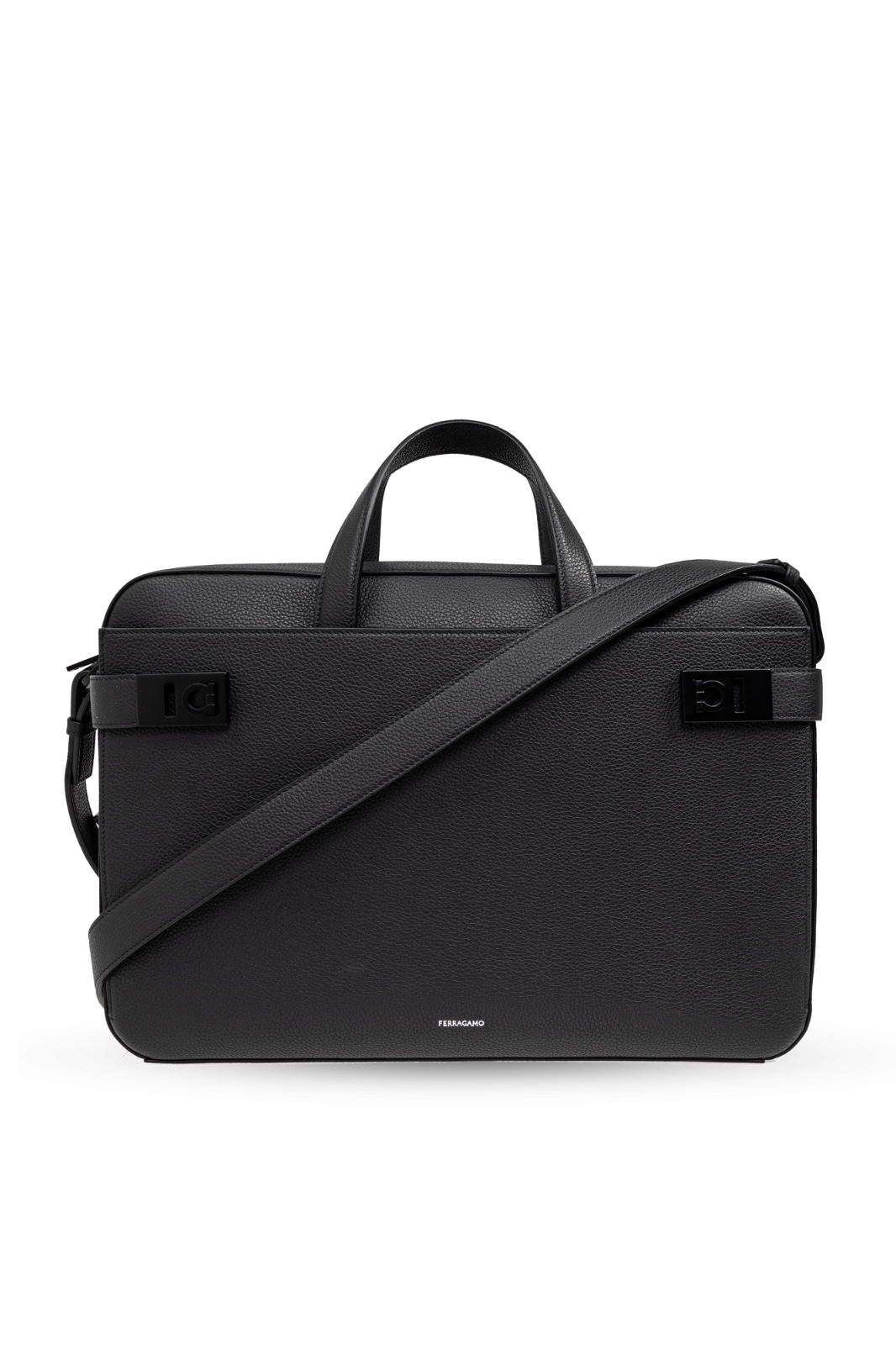 FERRAGAMO Black Twins Leather Briefcase New & Authentic