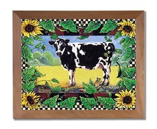 Country Cow Sunflower Folk Wall Picture Honey Framed Art Print