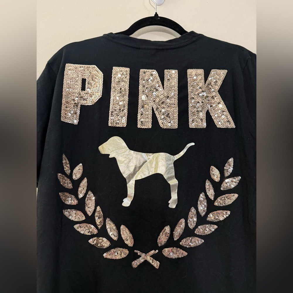 PINK Victoria's Secret Black Tee with Sequin Accents … - Gem