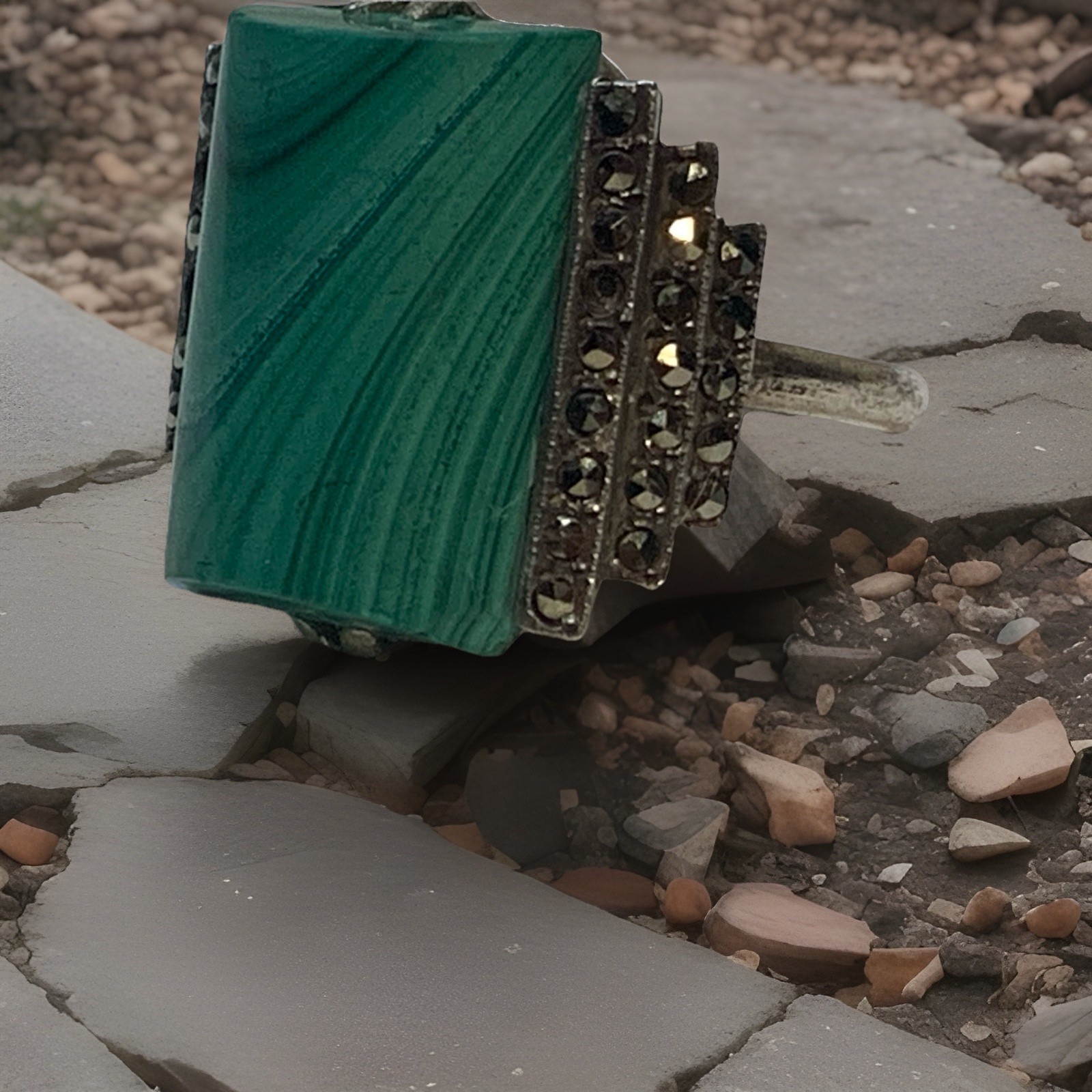 VINTAGE ART DECO STYLE RECTANGULAR MALACHITE RING… - image 4