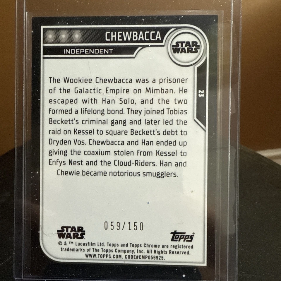2023 Topps Chrome Star Wars Chewbacca Rare Blue Refractor  /150 - Image 2 of 2