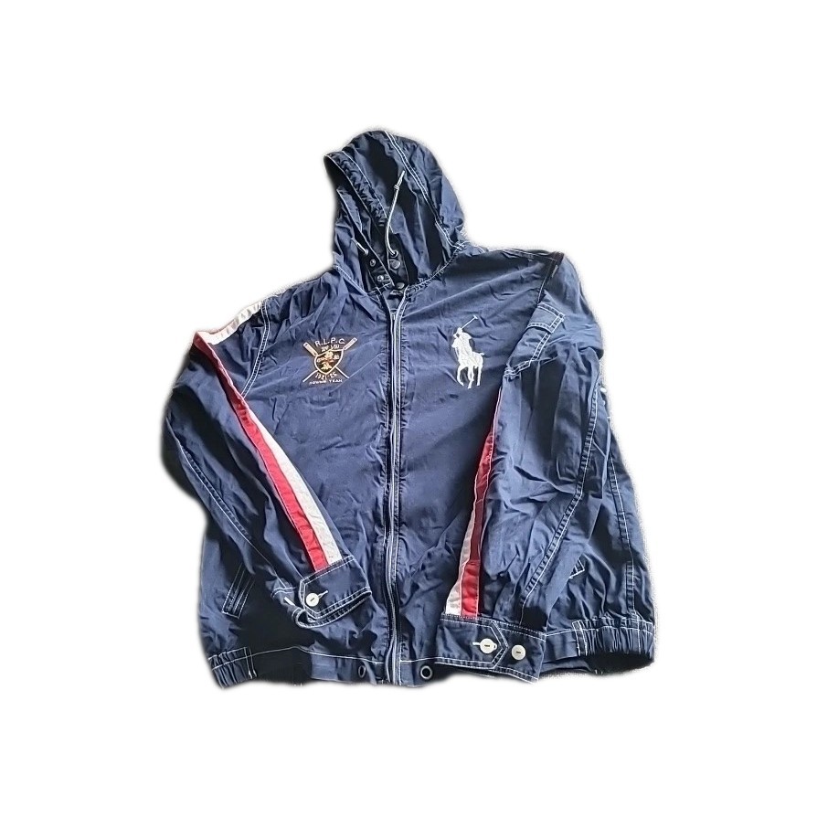 POLO Ralph Lauren giacca zip canottaggio uomo grande blu navy grande cappuccio pony