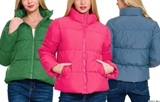 ZENANA 7231 Casual Puffer Jacket Zip up High Collar Pockets Fall Winter Coat