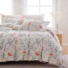100 Cotton Duvet Cover Queen Size,Spring Floral Bedding Set,Yellow White