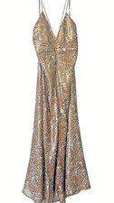 Tanya Taylor Meredith Lined Silk Metallic Designer V-neck Cocktail Dress 6 $645