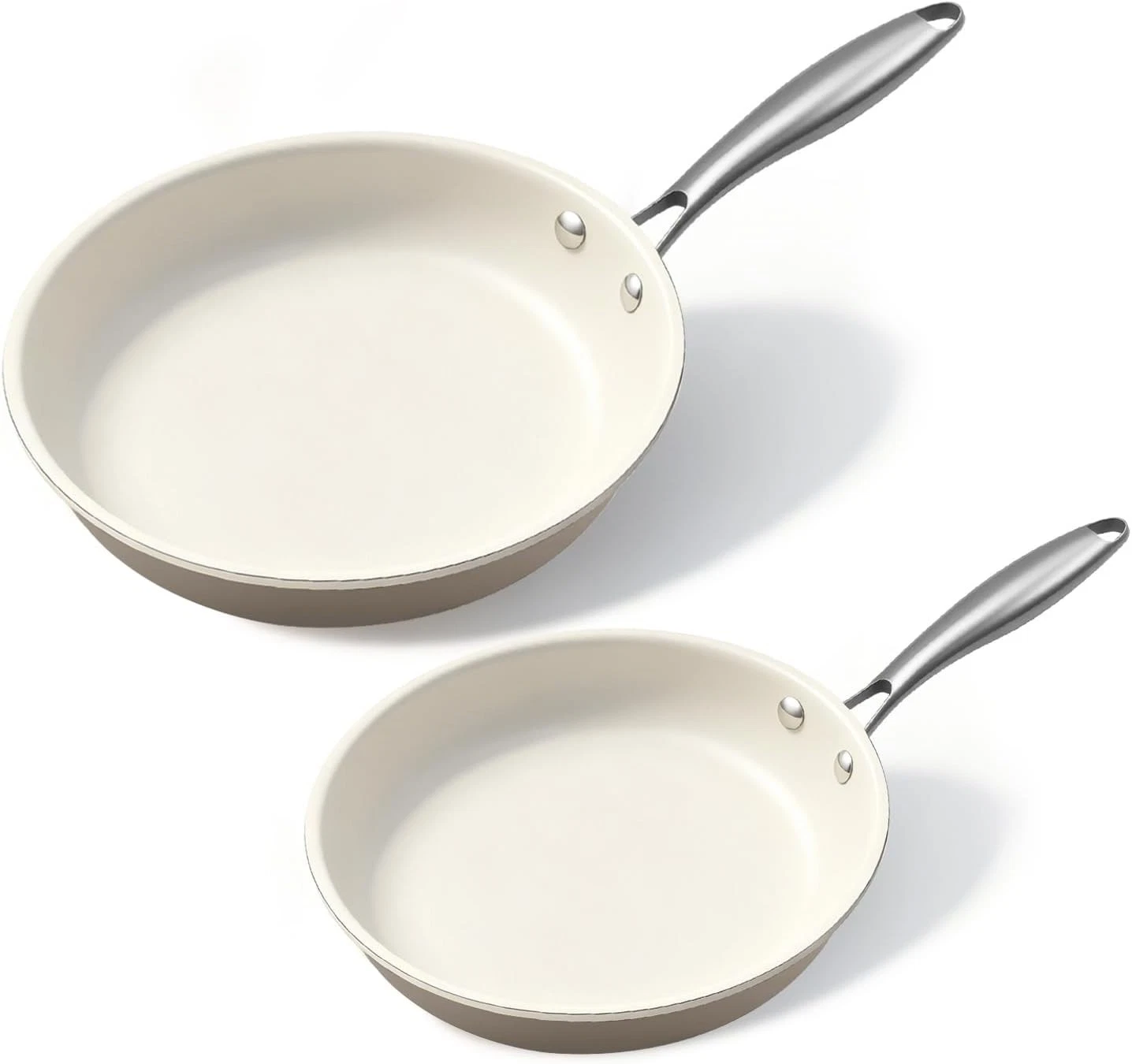 White Nonstick Fry Pans Set w/SS Handles - Set of Two (8" and 10.25") AA105