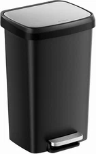 Plastic Kitchen Trash Can, 12-Gallon (45 L) Garbage Can with Stainless Steel Lid