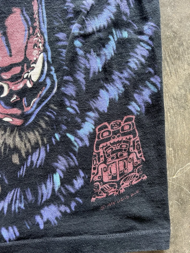 复古 1995 液体蓝熊 T 恤大号 AOP 双面 — 第 2/4 张图片