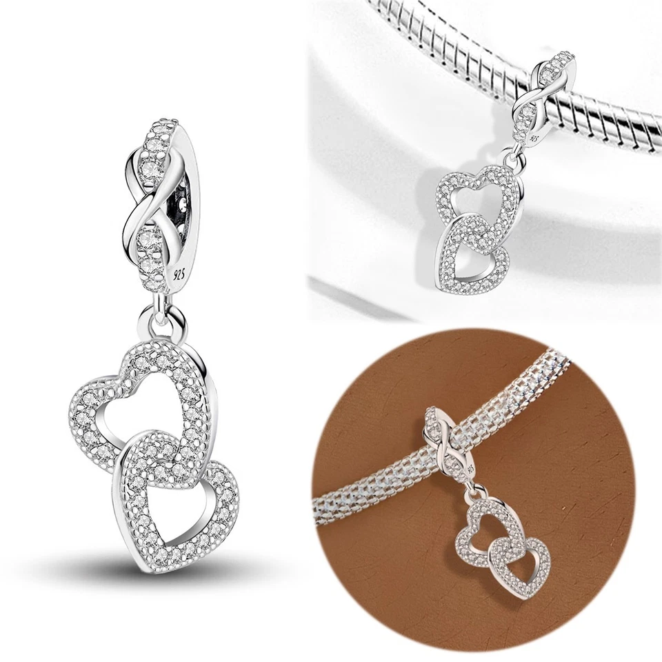 S925 Plata Esterlina Amor Corazón Dije Cuentas Apto para Pulseras Hágalo Usted Mismo Joyería Mujeres Foto 3 de 4