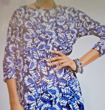 CHICO'S BATWING SLEEVED MIDI DRESS-SIZE 1/MEDIUM-BLUES/WHITE-NO CREASING-**NEW**