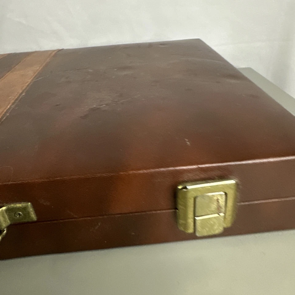 Vintage Cardinal Brown & White/Ivory Backgammon Set Faux Leather Case - Image 3 of 4