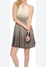 ICHI Adune Beige Gray Ombre Sleeveless Dress Women's Size M Party Dance Playful