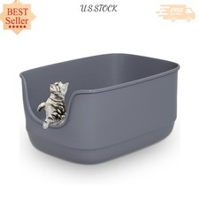 NEW Large Cat Litter Box High Sided 24.6x18.3x12.2 Anti Splash Grey