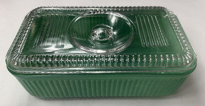 Anchor Hocking Ribbed Refrigerator Dish Fired On Jadeite Green Fire King
