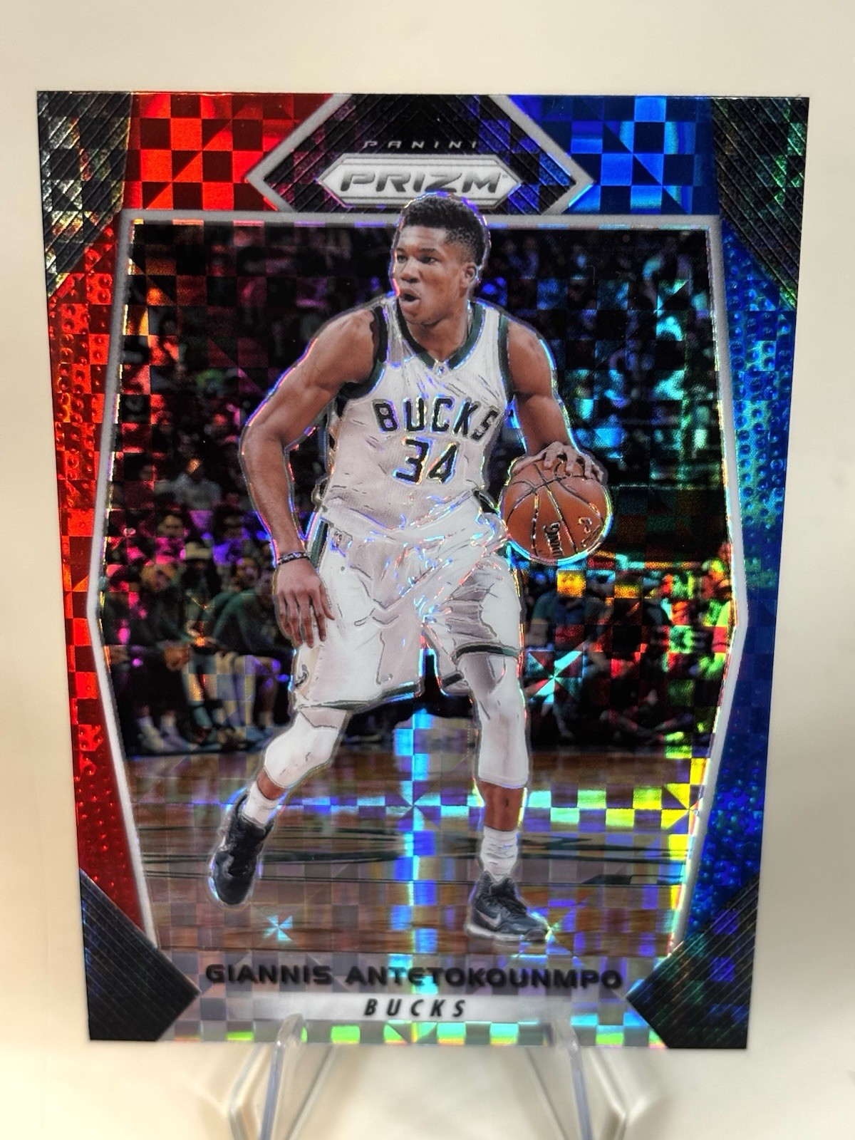 2017 Prizm RWB Giannis Antentokounmpo #182 Red White Blue Checker Prizm