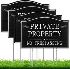 4 Pcs Private Property No Trespassing Signs with Metal Stakes 11.8 x 7.9 Inch...