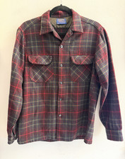 Vintage 1960 60s Pendleton 100 Virgin Wool Flannel Plaid Flap Pockets Sz M