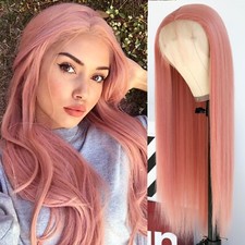 Pink Lace Front Wigs Long Straight Hair Heat Resistant Glueless Pre Plucked Soft