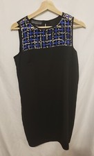 Northern Star Shift Dress Sz 2 Black Blue Weaved Chest Keyhole Pullover FLAWED
