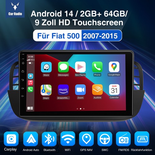 Für Fiat 500 2007-2015 Autoradio 9" DAB+ Android 13 Carplay GPS NAVI RDS 64G KAM - Bild 2 von 14